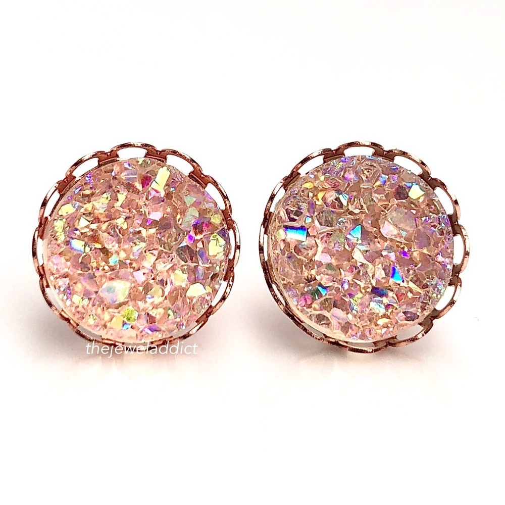 3 for 15🎀crystal faux druzy rose gold lace studs